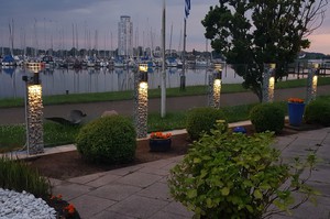 Aussicht von Terrasse auf Schlei / Wasser und Wikingturm